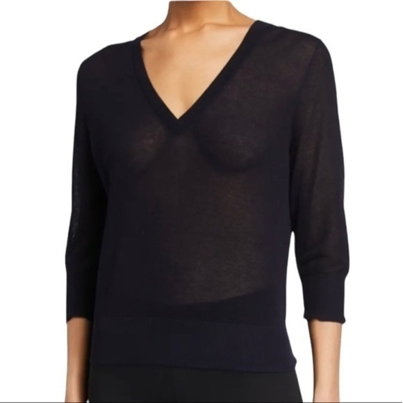 Vince V-Neck 3/4-Sleeve Fine Gauge Cotton Sweater - Picture 1 of 5